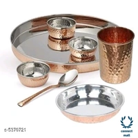 KUVI Stainless Steel & Copper Tradational Kitchen Dinner Royal Thali set of 1piece of 1 - Golden