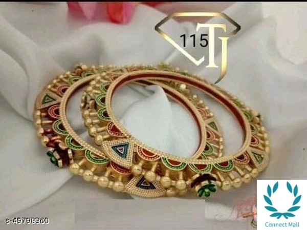 Princess Gold Plated Colorful Adjustable Bangle - 2.4, Brass, Artificial Stone & Beads, 2 Pieces of 1 pack