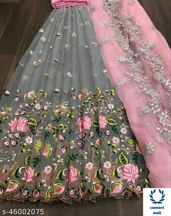 HEAVY BANGLORY SILK WITH MULTY THRED WORK ALLOVER LAHENGHA - Waist Size 44 inch Lahenga×43 inch, Pink, Silk