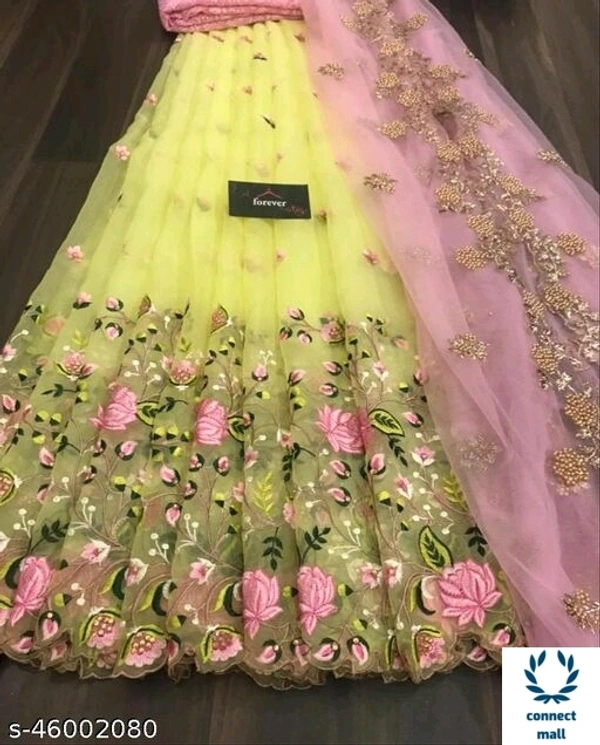 HEAVY BANGLORY SILK WITH MULTY THRED WORK ALLOVER LAHENGHA - Waist Size 44 inch Lahenga×43 inch, Pink, Silk