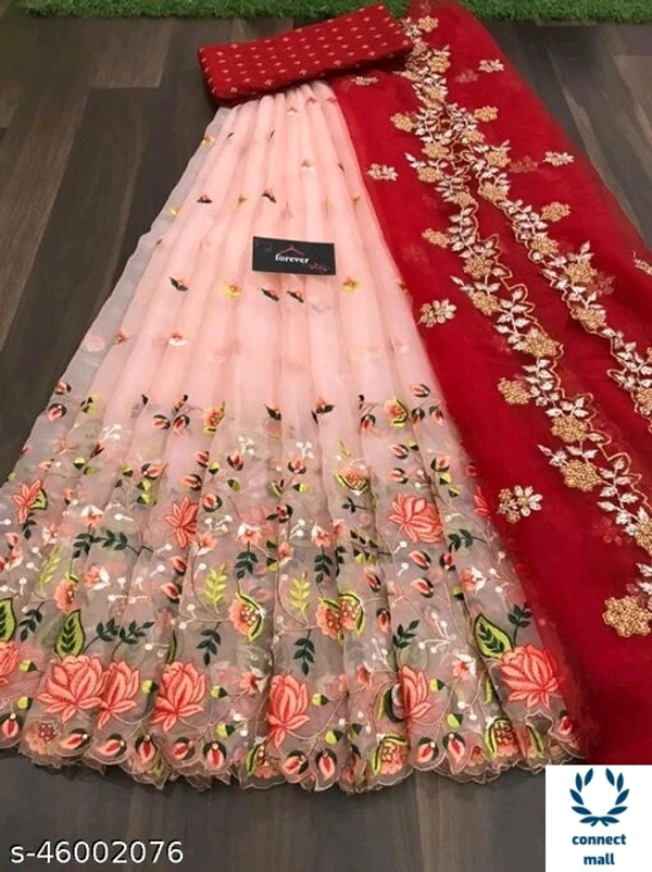 HEAVY BANGLORY SILK WITH MULTY THRED WORK ALLOVER LAHENGHA - Waist Size 44 inch Lahenga×43 inch, Pink, Silk