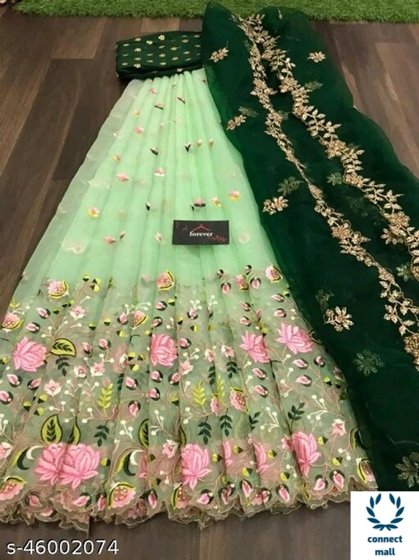 HEAVY BANGLORY SILK WITH MULTY THRED WORK ALLOVER LAHENGHA - Waist Size 44 inch Lahenga×43 inch, Pink, Silk