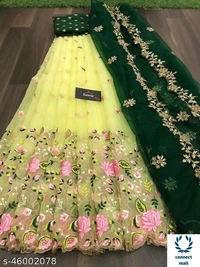 HEAVY BANGLORY SILK WITH MULTY THRED WORK ALLOVER LAHENGHA - Waist Size 44 inch Lahenga×43 inch, Pink, Silk