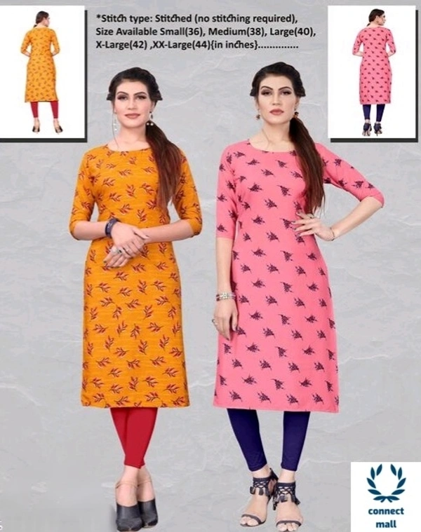 Crepe Three Quarter Sleeves Printed Straight Aline Readymade Kurtis For Women Pack of 2 - Green & Blue, Orange & Green
