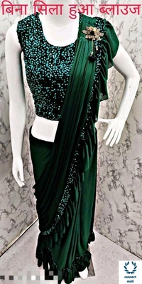 MYRA VOGUISH Lycra Saree with Velvet Embroidery Blouse Piece - Marroon