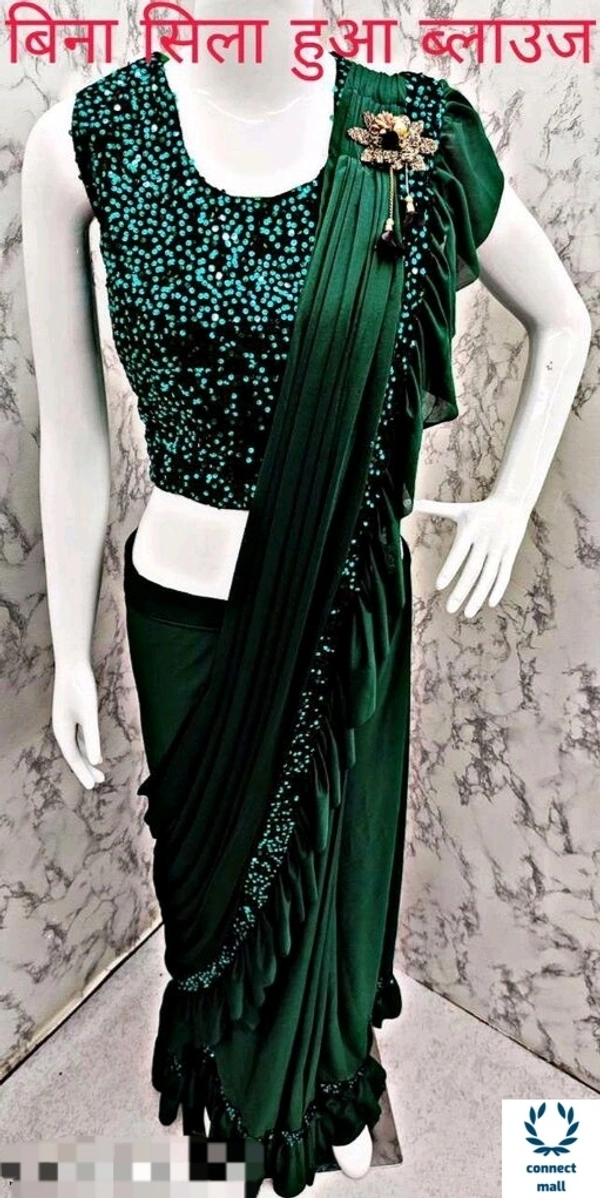 MYRA VOGUISH Lycra Saree with Velvet Embroidery Blouse Piece - Marroon