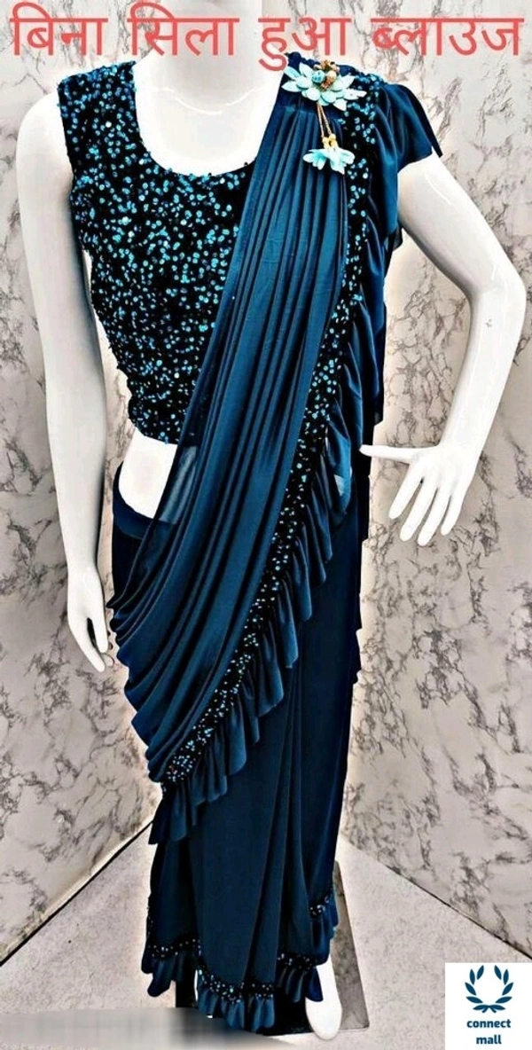 MYRA VOGUISH Lycra Saree with Velvet Embroidery Blouse Piece - Marroon