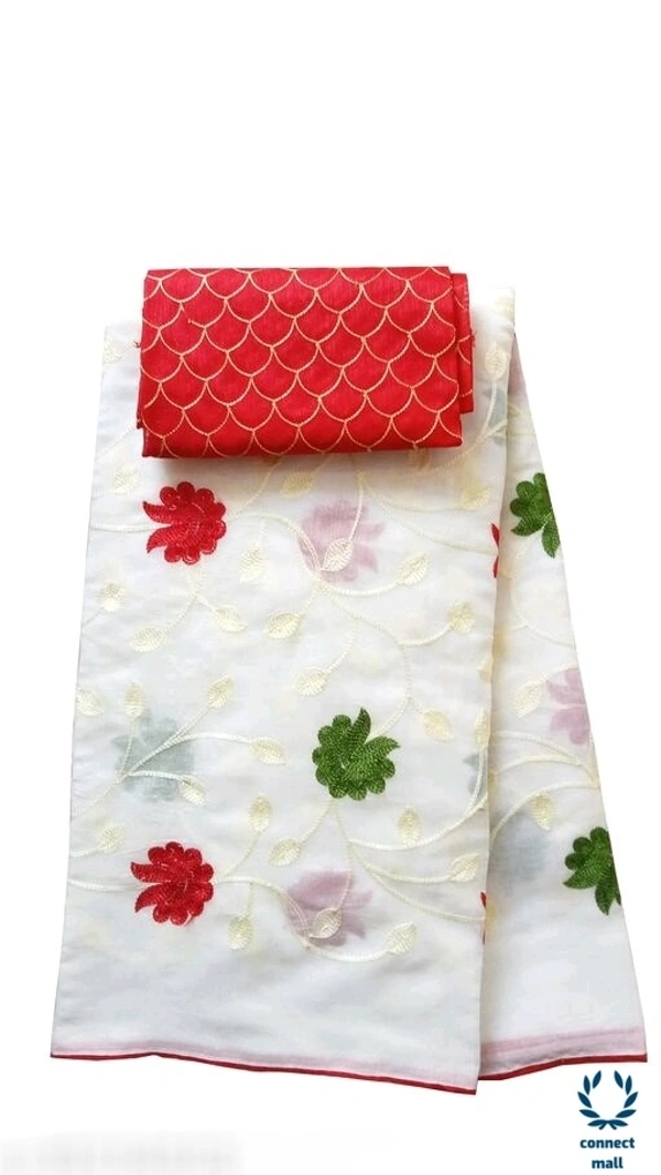 TRIPZIRA Chanderi Cotton Embrodiery Full Length 6m Long Saree with Satin silk Blouse Material - Chanderi Cotton Silk , Light Yellow