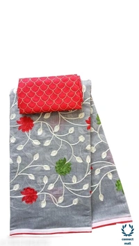 TRIPZIRA Chanderi Cotton Embrodiery Full Length 6m Long Saree with Satin silk Blouse Material - Chanderi Cotton Silk , Light Yellow