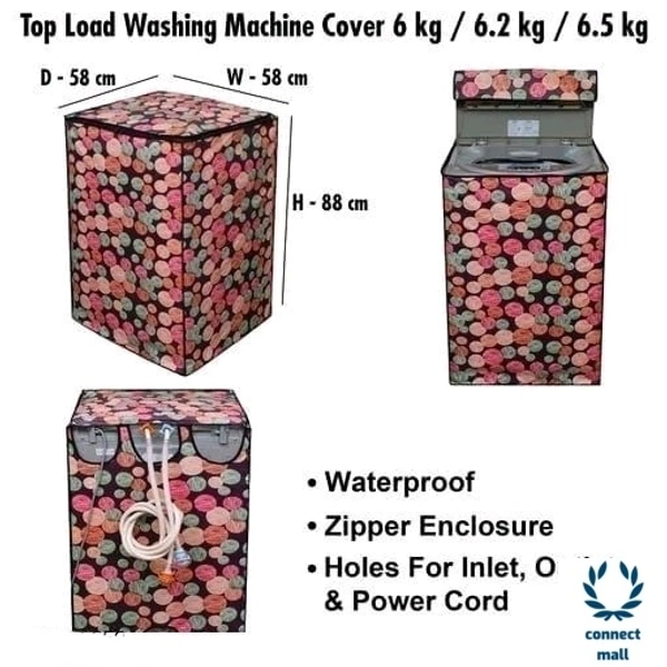 Floral Gray Printed Topload Washing Machine Cover For 6/6.2/6.5 kg Fully Automatic - Brown , PVC, 3, Rectangle