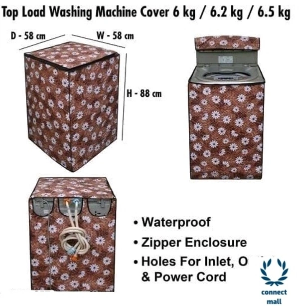 Floral Gray Printed Topload Washing Machine Cover For 6/6.2/6.5 kg Fully Automatic - Brown , PVC, Rectangle, 3