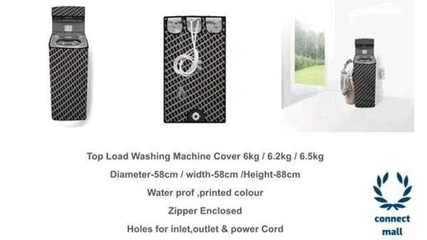 Floral Gray Printed Topload Washing Machine Cover For 6/6.2/6.5 kg Fully Automatic - Brown , PVC, Rectangle, 3