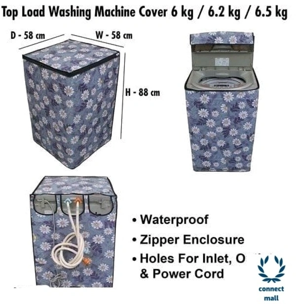 Floral Gray Printed Topload Washing Machine Cover For 6/6.2/6.5 kg Fully Automatic - Gray, PVC, 3, Rectangle