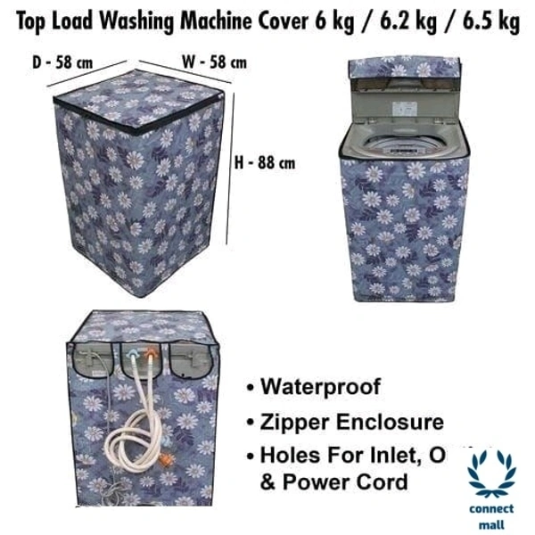 Floral Gray Printed Topload Washing Machine Cover For 6/6.2/6.5 kg Fully Automatic - Gray, PVC, 3, Rectangle