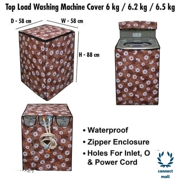 Floral Gray Printed Topload Washing Machine Cover For 6/6.2/6.5 kg Fully Automatic - Brown , PVC, Rectangle, 3