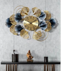 Ginkgo 3D Wall Clock Flat Shape, Wrought Iron, Home Decor, Living Room, Hotel, Crafts