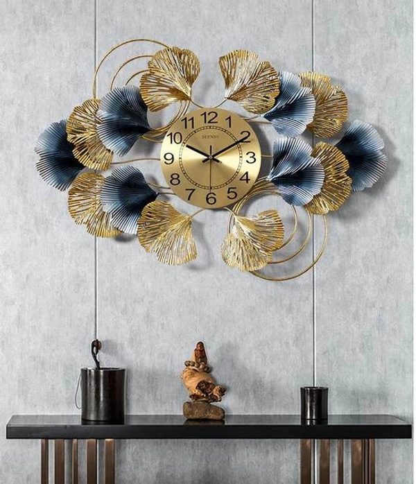 Ginkgo 3D Wall Clock Flat Shape, Wrought Iron, Home Decor, Living Room, Hotel, Crafts