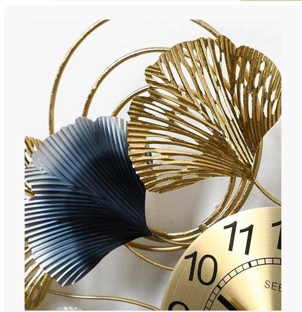 Ginkgo 3D Wall Clock Flat Shape, Wrought Iron, Home Decor, Living Room, Hotel, Crafts