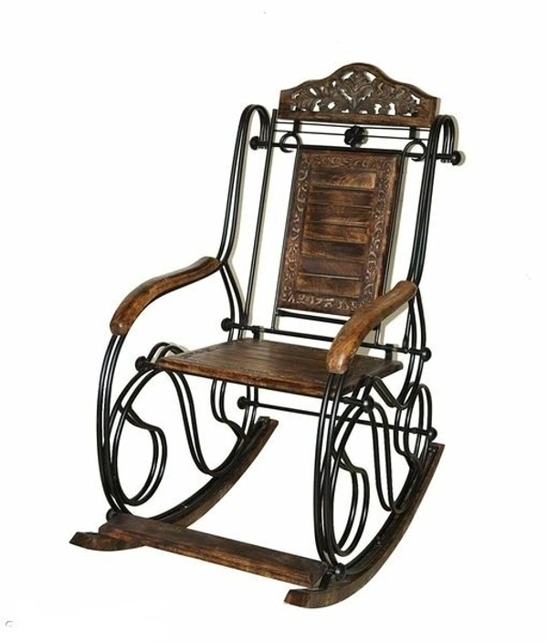 Rocking Metal Chair seat Easy to foldable Portable and Dismental For Adult(B×H×L)(31cm×99.5cm×94 cm) - Brown, Metal