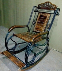 Rocking Metal Chair seat Easy to foldable Portable and Dismental For Adult(B×H×L)(31cm×99.5cm×94 cm) - Brown, Metal