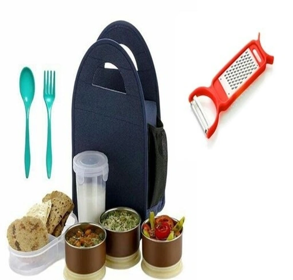 Stainless Steel 4 Container with 1 Plastic Glass