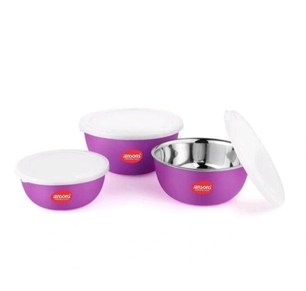 JENSONS Microwave Safe BLUE Stainless Steel Bowl Set of 3 Large 1300ml, Medium 800 ml , Small 600ml For storage/ Serving Food - Blue, Stainless Steel