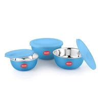 JENSONS Microwave Safe BLUE Stainless Steel Bowl Set of 3 Large 1300ml, Medium 800 ml , Small 600ml For storage/ Serving Food - Blue, Stainless Steel