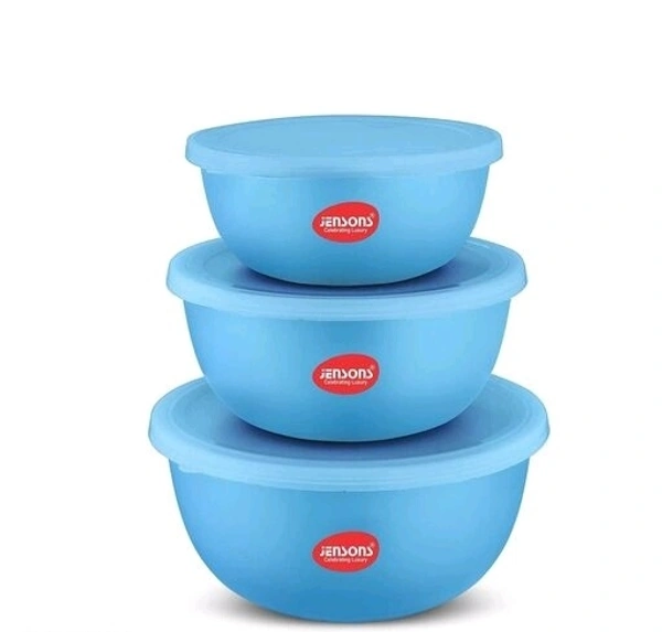 JENSONS Microwave Safe BLUE Stainless Steel Bowl Set of 3 Large 1300ml, Medium 800 ml , Small 600ml For storage/ Serving Food - Blue, Stainless Steel