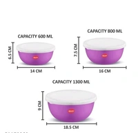 JENSONS Microwave Safe BLUE Stainless Steel Bowl Set of 3 Large 1300ml, Medium 800 ml , Small 600ml For storage/ Serving Food - Blue, Stainless Steel