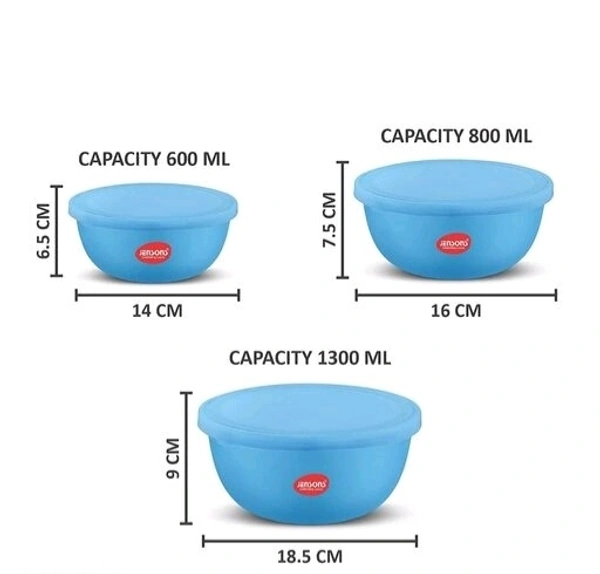 JENSONS Microwave Safe BLUE Stainless Steel Bowl Set of 3 Large 1300ml, Medium 800 ml , Small 600ml For storage/ Serving Food - Blue, Stainless Steel
