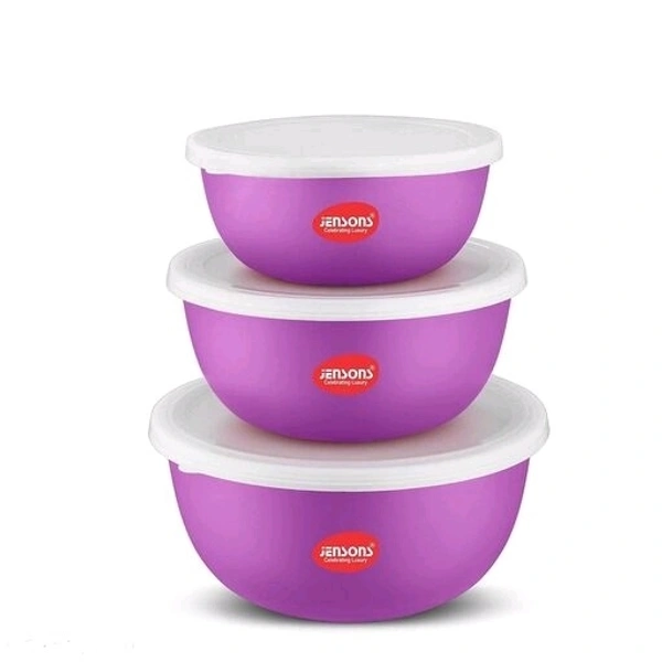 JENSONS Microwave Safe BLUE Stainless Steel Bowl Set of 3 Large 1300ml, Medium 800 ml , Small 600ml For storage/ Serving Food - Blue, Stainless Steel
