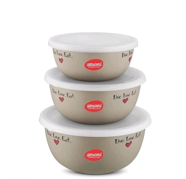 JENSONS Microwave Safe Printed Stainless Steel Bowl Set of 3 Large 1300ml, Medium 800 ml , Small 600ml For storage/ Serving Food - Choclate Colour