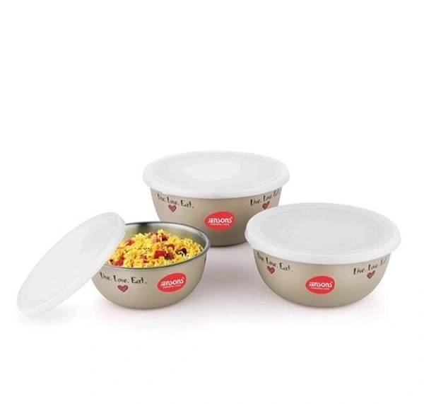 JENSONS Microwave Safe Printed Stainless Steel Bowl Set of 3 Large 1300ml, Medium 800 ml , Small 600ml For storage/ Serving Food - Choclate Colour