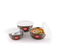 JENSONS Microwave Safe Printed Stainless Steel Bowl Set of 3 Large 1300ml, Medium 800 ml , Small 600ml For storage/ Serving Food - Choclate Colour
