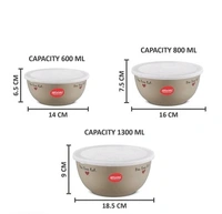 JENSONS Microwave Safe Printed Stainless Steel Bowl Set of 3 Large 1300ml, Medium 800 ml , Small 600ml For storage/ Serving Food - Choclate Colour
