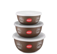 JENSONS Microwave Safe Printed Stainless Steel Bowl Set of 3 Large 1300ml, Medium 800 ml , Small 600ml For storage/ Serving Food - Choclate Colour