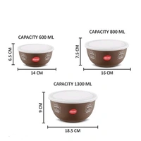 JENSONS Microwave Safe Printed Stainless Steel Bowl Set of 3 Large 1300ml, Medium 800 ml , Small 600ml For storage/ Serving Food - Dark Cofee Colour