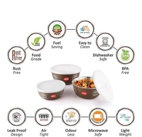 JENSONS Microwave Safe Printed Stainless Steel Bowl Set of 3 Large 1300ml, Medium 800 ml , Small 600ml For storage/ Serving Food - Dark Cofee Colour