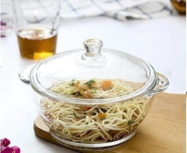 Round Glass Casserole Oven and Microwafe Transparent Serving Bowl with see Through Top Glass Lid 1000 ml Set of 2 - Set of 2, Crystal white(Set of 2)