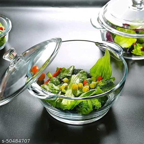 Round Glass Casserole Oven and Microwafe Transparent Serving Bowl with see Through Top Glass Lid 1000 ml Set of 2 - Set of 2, Crystal white(Set of 2)