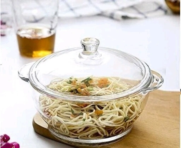 Round Glass Casserole Oven and Microwafe Transparent Serving Bowl with see Through Top Glass Lid 1000 ml Set of 2 - Set of 2, Crystal white(Set of 2)