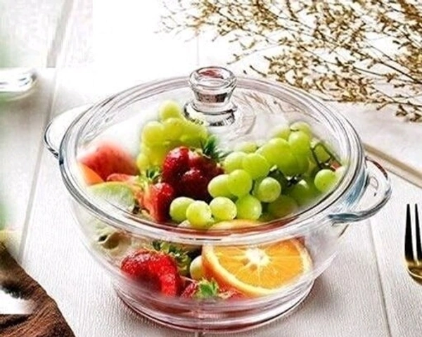Round Glass Casserole Oven and Microwafe Transparent Serving Bowl with see Through Top Glass Lid 1000 ml Set of 2 - Set of 2, Crystal white(Set of 2)