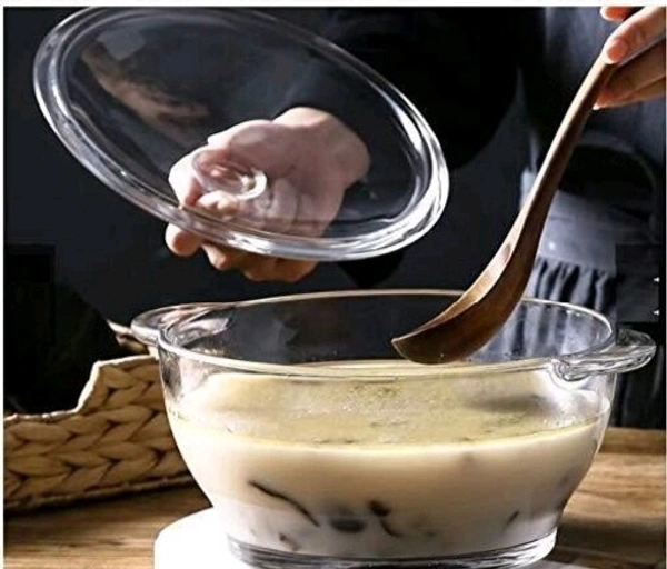 Round Glass Casserole Oven and Microwafe Transparent Serving Bowl with see Through Top Glass Lid 1000 ml Set of 2 - Set of 2, Crystal white(Set of 2)