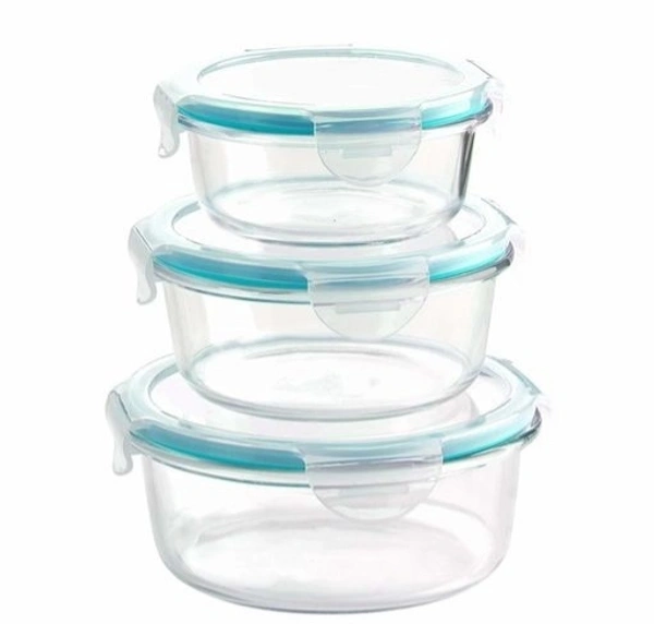 Borosilicate Glass Bowl round Shape with air tight Silicone lid Set of 3 (400ml,620ml,950ml)
