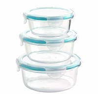 Borosilicate Glass Bowl round Shape with air tight Silicone lid Set of 3 (400ml,620ml,950ml)