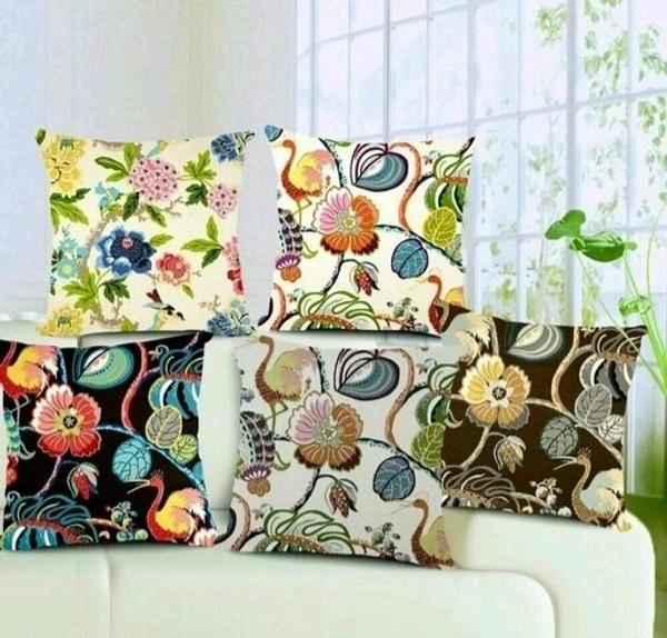 URBAN PLANET Floral Digital Printed Heavy Jute Cushion 3D Printed 16*16 inches Set of 5pieces - Multicolor , 3D Printed