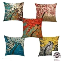 URBAN PLANET Floral Digital Printed Heavy Jute Cushion 3D Printed 16*16 inches Set of 5pieces - Multicolor , 3D Printed