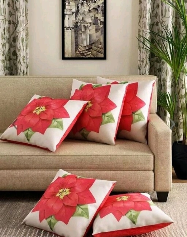 URBAN PLANET Floral Digital Printed Heavy Jute Cushion 3D Printed 16*16 inches Set of 5pieces - Multicolor , 3D Printed