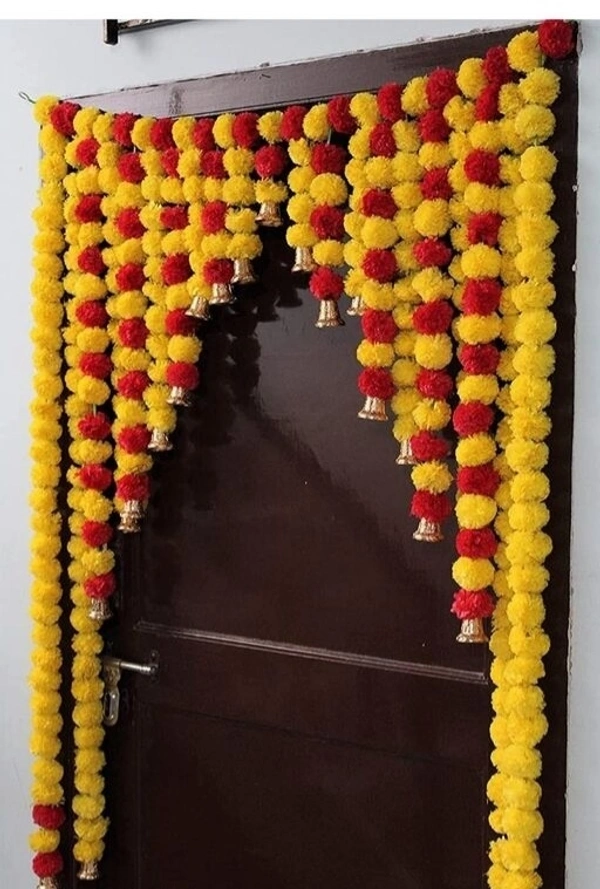 Artificial Marigold Fluffy Flowers garlands Door toran - Orange