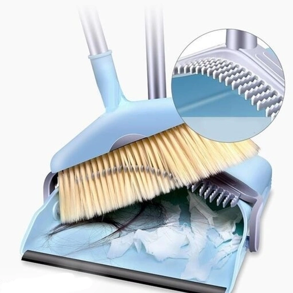 Broom and Dustpan Set with long Handle Stainless Stee and light weight lobby Broom with Dustpanl with lid idéal for Office,Home, Kitchen and Kitchen Room - Blue